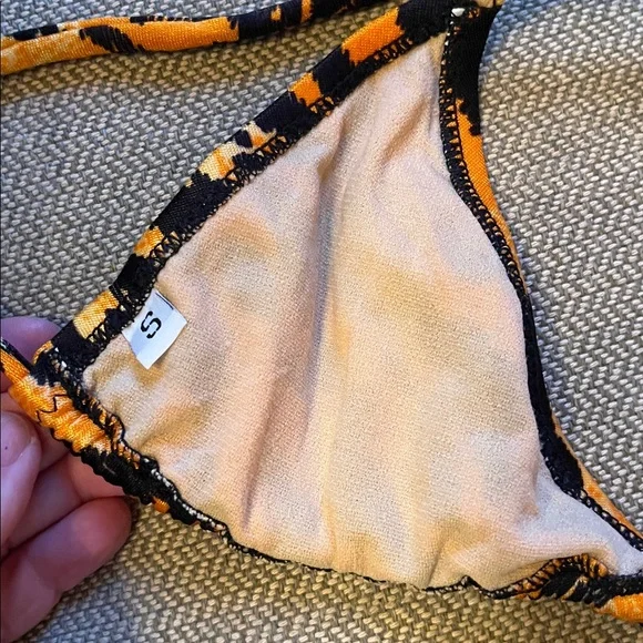 Vintage Skinz 80s 90s black orange Tiger Stripe String Skimpy Bikini XS Small - Picture 9 of 11